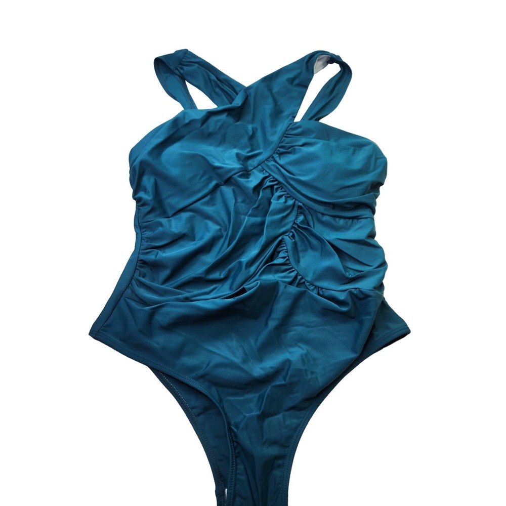 Women's One-Piece Swimsuit in Teal Size Medium NWOT Front Cross Design
